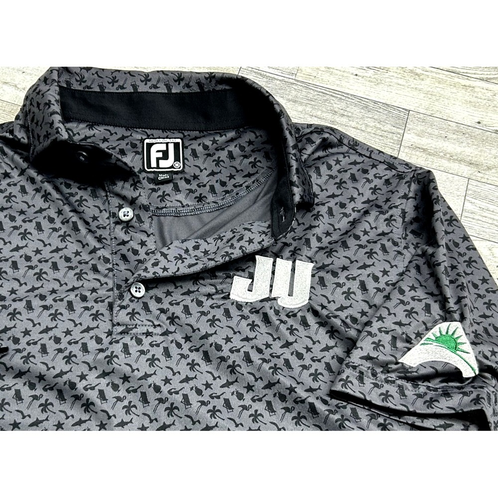 FootJoy Athletic Fit Lisle‎ Beach Print AOP Golf Polo Shirt Mens MEDIUM Patches